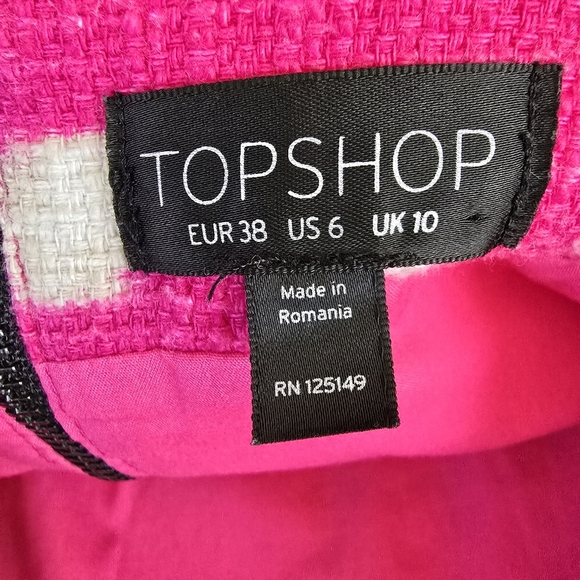 Topshop Women's Pink And White Geometric Print Mini Skirt Size 6 Barbiecore - Picture 6 of 9